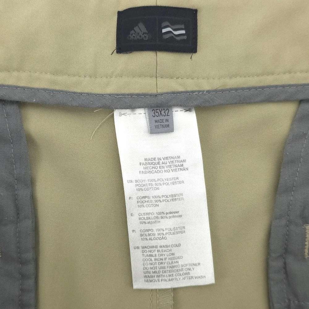 Adidas Mens‎ Golf Pants 35x32 Khaki Tan 3-Stripe Performance Trousers